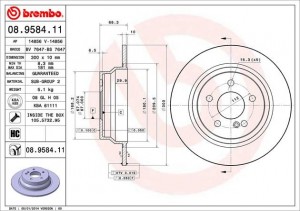 Диск тормозной MERCEDES E (W211,W212) (02-) задний (1шт.) BREMBO 08.9584.11 BREMBO