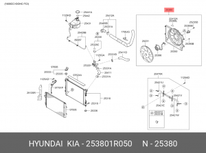 Вентилятор HYUNDAI Solaris (10-) охлаждения электрический в сборе OE 253801R050 HYUNDAI KIA