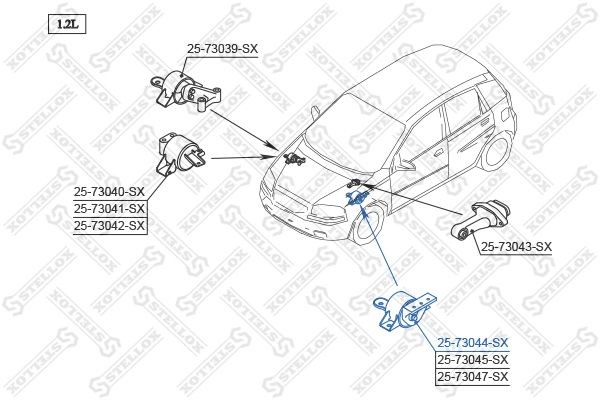 подушка ДВС левая! МКПП\ Daewoo Kalos 1.2 SOHC/1.4 DOHC 02> 25-73044-SX STELLOX