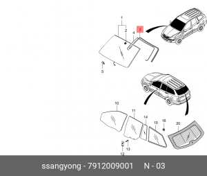 Молдинг SSANGYONG Actyon (06-),Kyron (05-) стекла ветрового OE 7912009001 SSANG YONG