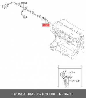 Свеча накаливания Hyundai i30 (17-)/Tucson (15-)/KIA Ceed (18-) 1.6D 367102U000 HYUNDAI KIA