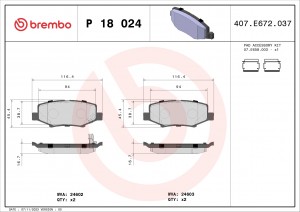 P18024 колодки дисковые задние!\ Dodge Nitro, Jeep Cherokee/Wrangler 3.7-4.0i/2. P18024 BREMBO