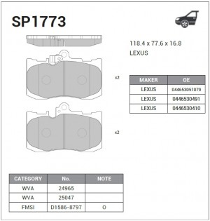 Колодки тормозные дисковые Lexus GS 450/460 06 SP1773 SP1773 SANGSIN