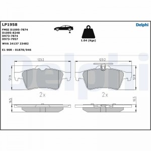 Колодки тормозные FORD Kuga (06-) задние (4шт.) DELPHI LP1958 DELPHI