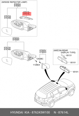 Повторитель поворота KIA Sportage (10-) правый (в зеркало) OE 876243W100 HYUNDAI KIA