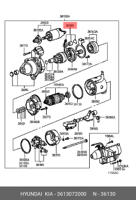 Вал привода бендикса стартера AERO (только ВАЛ) 3613072000 HYUNDAI KIA