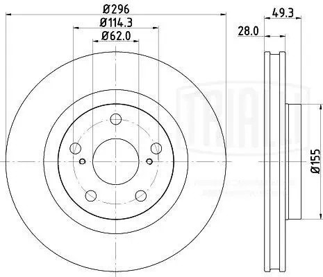 Диск торм. Toyota Camry (06-)/RAV4 (06-) перед. d=296 (DF 190301)  2шт DF190301 TRIALLI