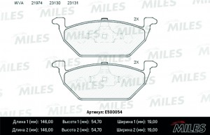 Колодки тормозные передние (Смесь CERAMIC серия PRO) AUDI A3 97/VW G4/SKODA OCTA E500054 MILES