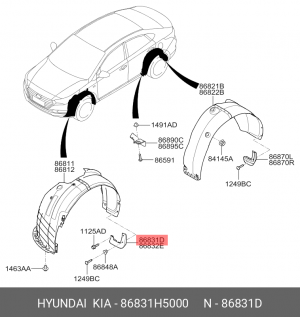 Брызговик HYUNDAI Solaris (17-) передний левый OE 86831H5000 HYUNDAI KIA