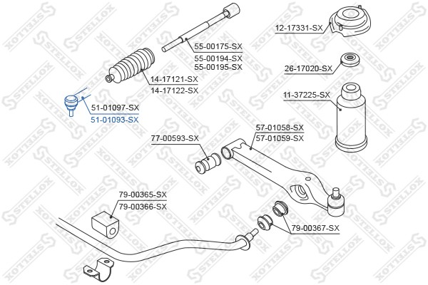 наконечник рулевой правый!\ Daihatsu Applause all 89> 51-01093-SX STELLOX