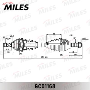Привод в сборе левый OPEL ASTRA H/ZAFIRA B 1.2-1.6 04- (GKN 304426) GC01168 GC01168 MILES