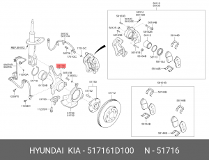 Кулак поворотный KIA Carens (06-) правый OE 517161D100 HYUNDAI KIA