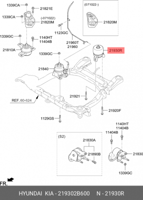 Опора двигателя HYUNDAI ix55 (08-) (3.0/3.8) двигателя задняя OE 219302B600 HYUNDAI KIA