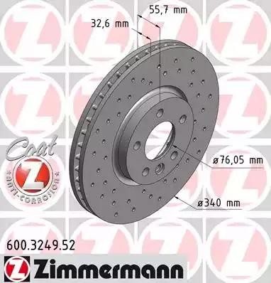 диск тормозной !Sport перед. 340x33/56-5x120 \ VW Transporter 2.0Tdi 10-13 600.3249.52 ZIMMERMANN