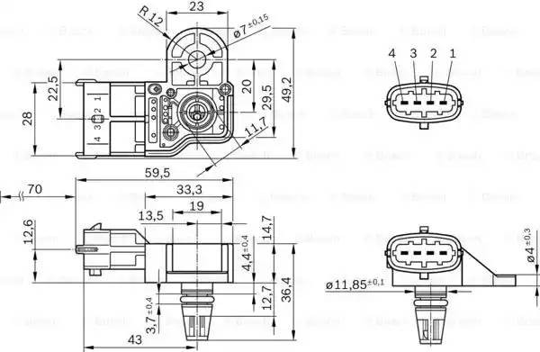 Датчик абсолютного давления воздуха FIAT Doblo (06-) BOSCH 0 261 230 245 BOSCH