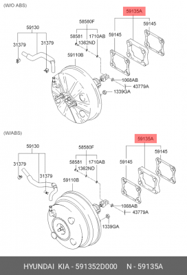 Кронштейн HYUNDAI Elantra (00-10) усилителя тормоза ОЕ 591352D000 HYUNDAI KIA