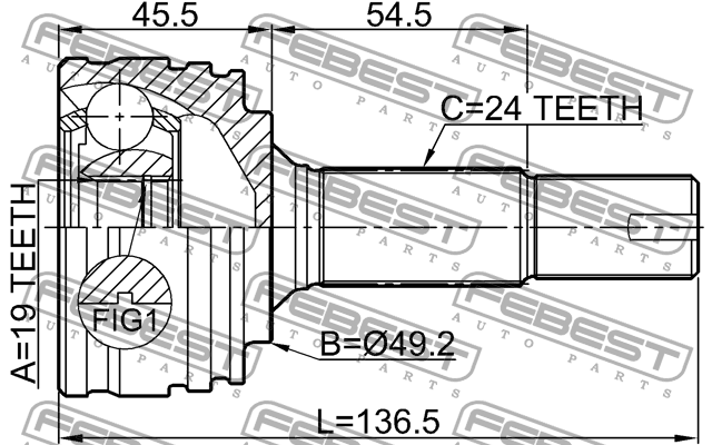 ШРУС внешний TOYOTA AYGO, CITROEN C1, PEUGEOT 107 0110-KGB10 0110-KGB10 FEBEST