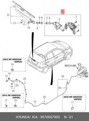 Мотор-редуктор стеклоочистителя KIA Picanto заднего OE 9870007000 HYUNDAI KIA