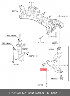 Сайлентблок KIA Picanto (17-) рычага переднего передний OE 54551G6000 HYUNDAI KIA