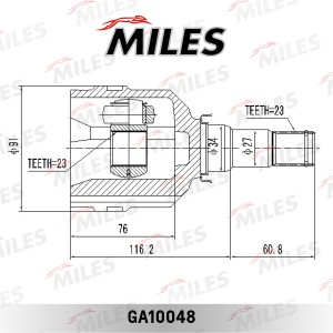ШРУС внутренний TOYOTA AVENSIS T220/T250/COROLLA IX-X E120/E150 1.3VVT-I-1.8 97- GA10048 MILES