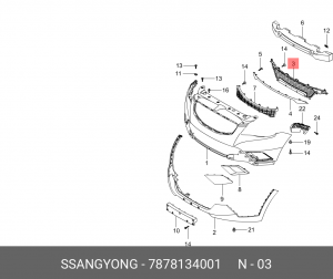Облицовка радиатора SSANGYONG Actyon (10-) внутренняя (+EES LONG) OE 7878134001 SSANG YONG