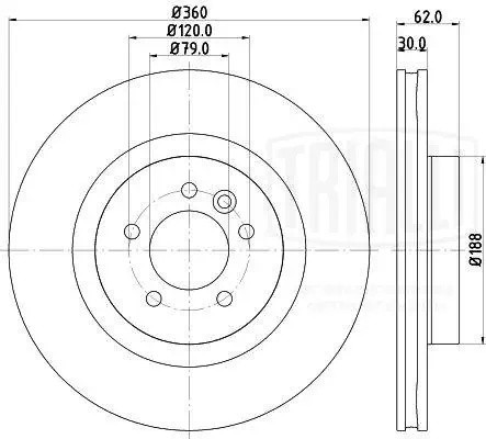 Диск торм. Land Rover Discovery IV (09-)/Range Rover Sport I (05-) перед. d=360  DF130112 TRIALLI
