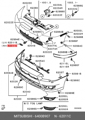 Заглушка MITSUBISHI Lancer (07-14) бампера переднего OE 6400B907 MITSUBISHI