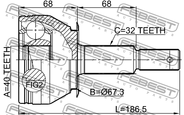 ШРУС внешний задний INFINITI QX56 JA60 2008.04-, NISSAN ARMADA TA60 2003.08- 021 0210-TA60R FEBEST