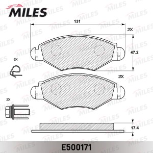 Колодки тормозные передние (Смесь CERAMIC серия PRO) PEUGEOT 206/206SW 01(без AB E500171 MILES