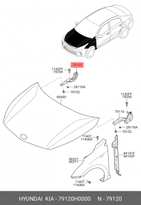 Петля KIA Rio (17-) капота правая OE 79120H0000 HYUNDAI KIA