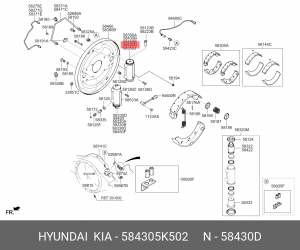 Цилиндр тормозной задний HYUNDAI HD78 дв.D4GA правый (без прокачки) OE 584305K502 HYUNDAI KIA