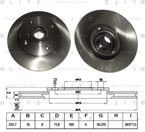 Диск тормозной задний VW Golf/Corrado/Jetta/Passat/Polo/Scirocco/Vento 80- BS011 BS0114 BLITZ