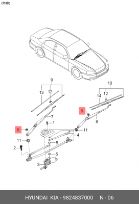 Гайка М8*1,5 крепления поводка стеклоочистителя 9824837000 HYUNDAI KIA
