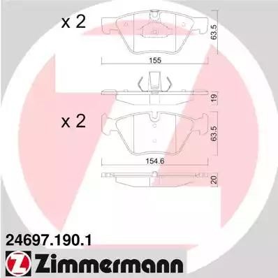 колодки дисковые !перед. 155x64x19 \ BMW F10/F11 3.0i/2.0D 10> 24697.190.1 ZIMMERMANN