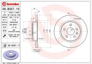 08.B357.10 диск тормозной задний!\ Opel Astra J, Chevrolet Cruze 1.4-1.8/1.3-2.0 08.B357.10 BREMBO