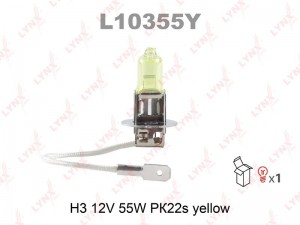 Лампа галогенная H3 12V 55W "LYNXauto" (желтая) L10355Y LYNXAUTO