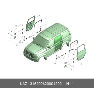 Дверь УАЗ-3163 Патриот задняя правая (ОАО УАЗ) 316200620001200 UAZ UAZ