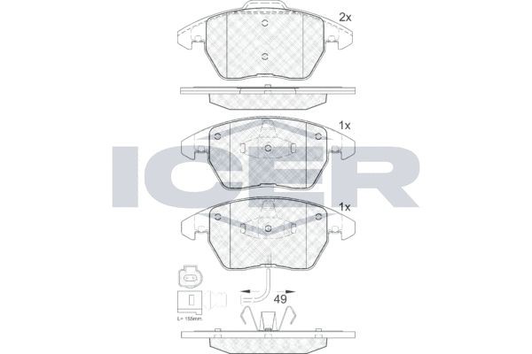 181567 колодки дисковые передние !\ Audi A3 диск 15'/16', VW Golf V 1.4-2.0TD ди 181567 ICER
