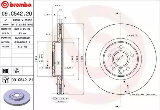 Диск тормозной 09.C542.21 09.C542.21 BREMBO