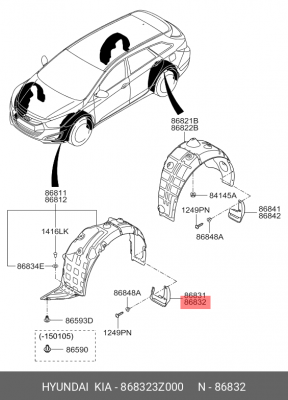 Брызговик HYUNDAI i40 (11-) передний правый OE 868323Z000 HYUNDAI KIA