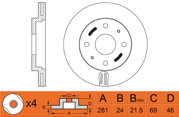 Диск тормозной MITSUBISHI Carisma (97-) передний (1шт.) NIBK RN1114 NIBK
