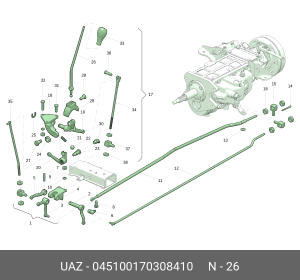 Рычаг переключения передач УАЗ-452 (ОАО УАЗ) 045100170308410 UAZ UAZ