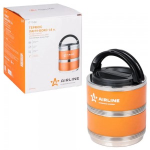 Термос ланч-бокс 1.4л,2 контейнера,с ручкой,нержавеющая сталь,оранжево-черный AI IT-T-02 AIRLINE