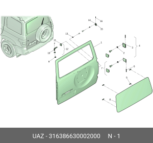 Дверь УАЗ-3163 с 2014г. задка под стоп сигнал (ОАО УАЗ) 316386630002000 UAZ UAZ