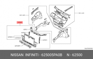 625005PA0B РАМКА РАДИАТОРА В СБОРЕ 62500-5PA0B NISSAN