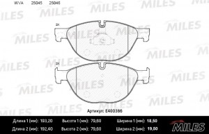 Колодки тормозные передние (без датчика) (Смесь Low-Metallic) BMW 5 F10/F11 3.0- E400386 MILES