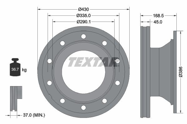 Диск тормозной SCHMITZ (430х168.5х290х45 n10х22.5) (1шт.) TEXTAR 93296100 TEXTAR