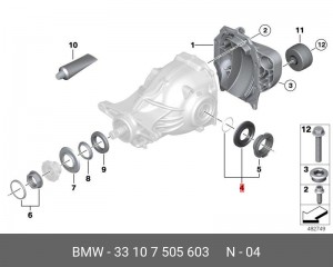 Сальник BMW 3 (E90) редуктора заднего моста OE 33107505603 BMW
