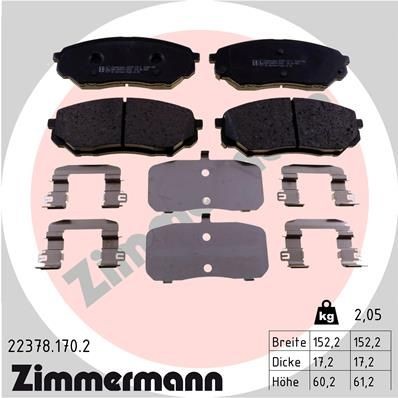 колодки дисковые !перед. 152x60x17 \KIA Carnival 2.7i V6/2.9CRDi 06> 22378.170.2 ZIMMERMANN