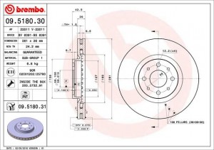 Диск тормозной Brembo Painted Disc 09.5180.31 09.5180.31 BREMBO